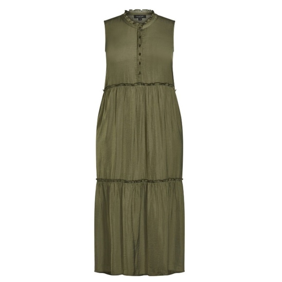 ARNA York Size 14/16 (0X) Sleeveless Silky Deep Olive Tiered Maxi Dress (R24.10) - Picture 3 of 7